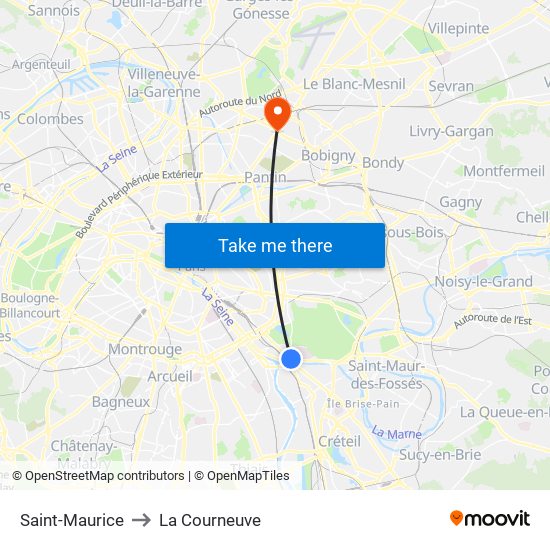 Saint-Maurice to La Courneuve map