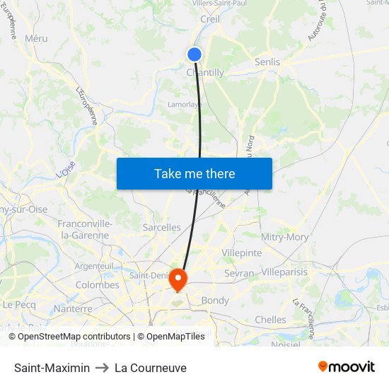 Saint-Maximin to La Courneuve map