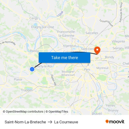 Saint-Nom-La-Breteche to La Courneuve map