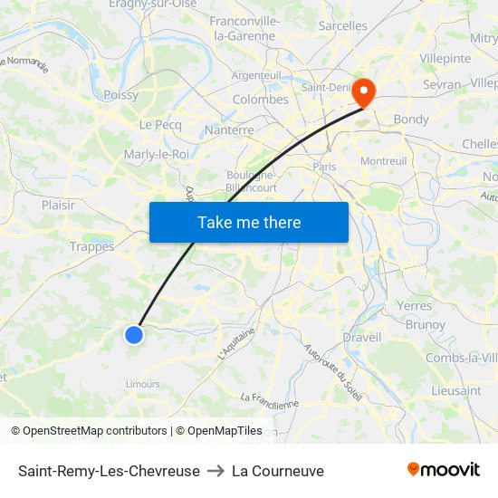 Saint-Remy-Les-Chevreuse to La Courneuve map