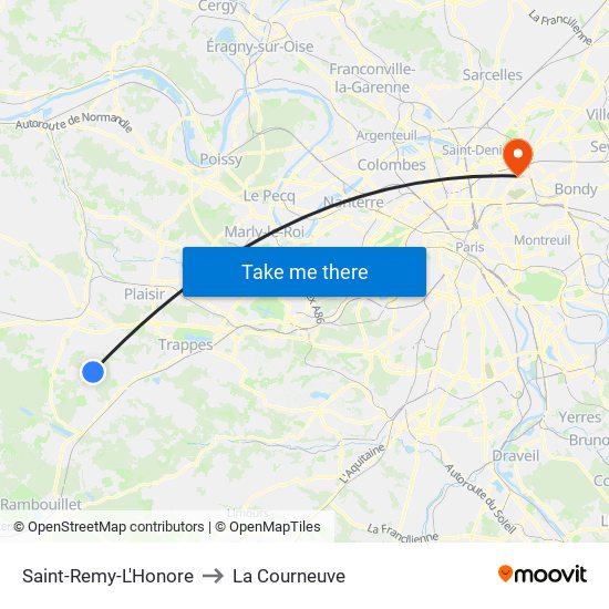 Saint-Remy-L'Honore to La Courneuve map