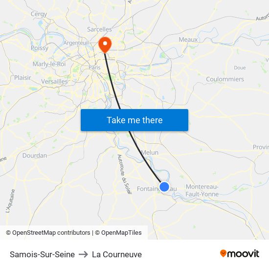 Samois-Sur-Seine to La Courneuve map
