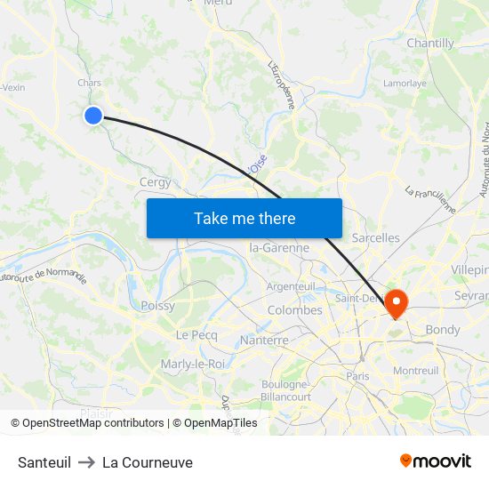 Santeuil to La Courneuve map