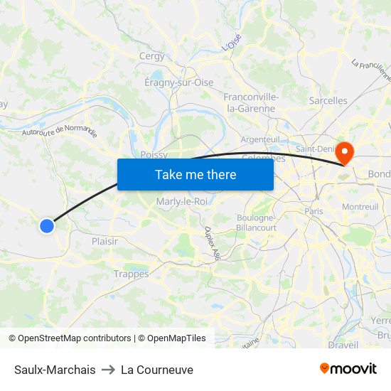 Saulx-Marchais to La Courneuve map