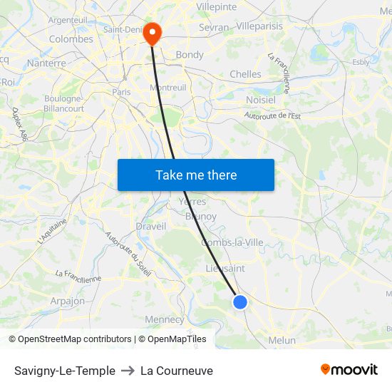 Savigny-Le-Temple to La Courneuve map