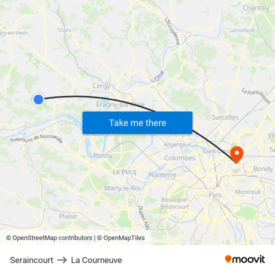 Seraincourt to La Courneuve map
