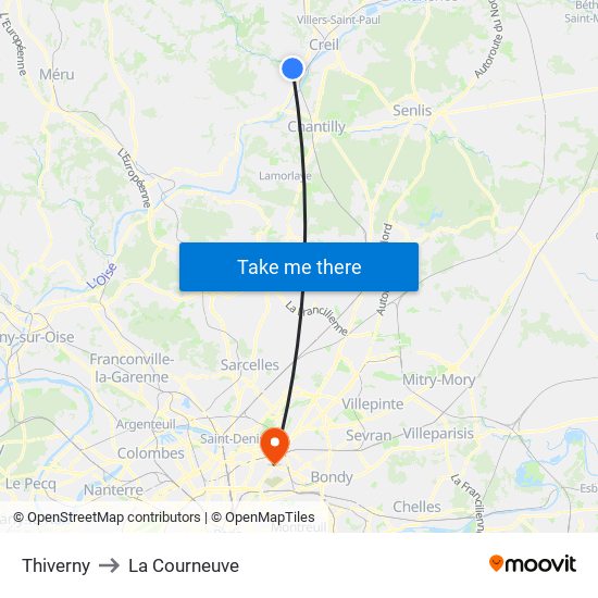 Thiverny to La Courneuve map