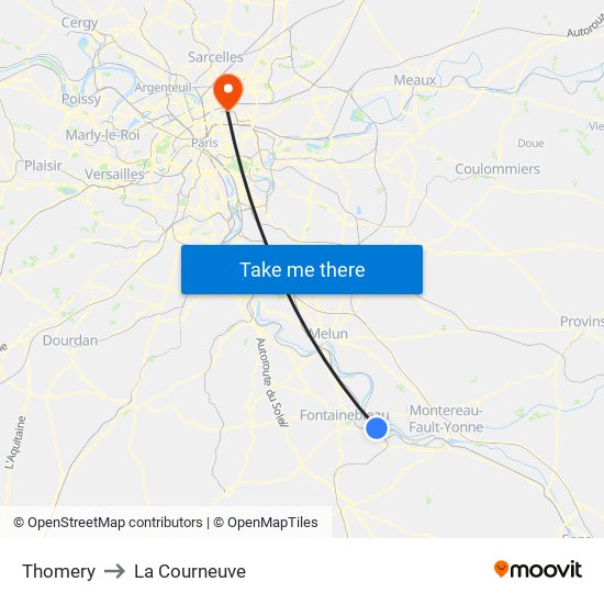 Thomery to La Courneuve map