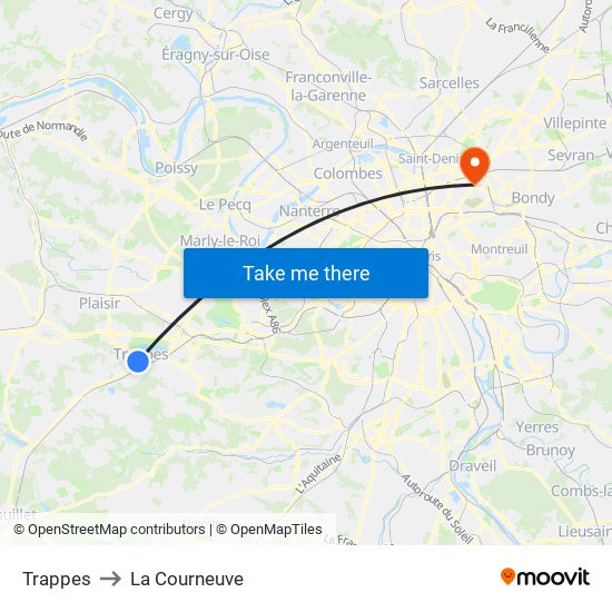 Trappes to La Courneuve map