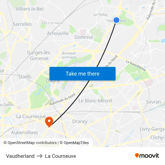 Vaudherland to La Courneuve map