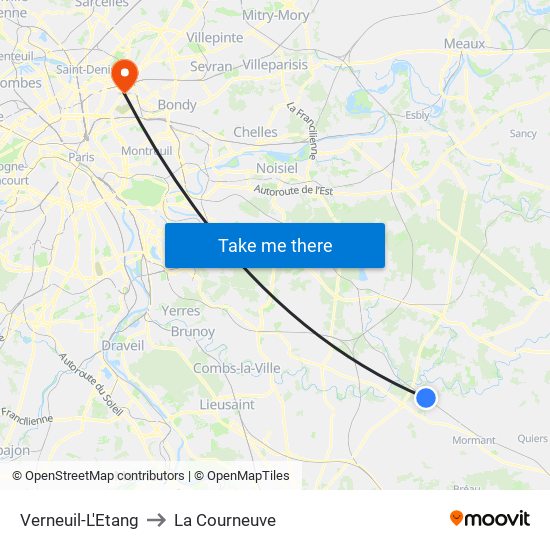 Verneuil-L'Etang to La Courneuve map
