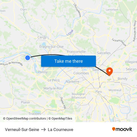Verneuil-Sur-Seine to La Courneuve map