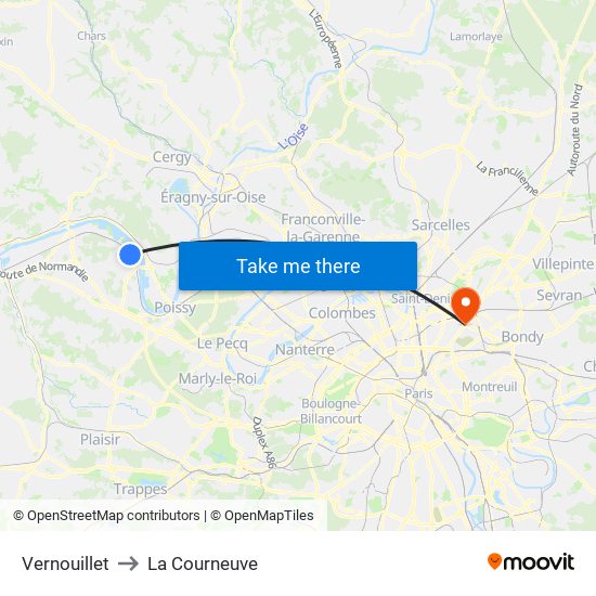 Vernouillet to La Courneuve map