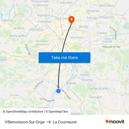 Villemoisson-Sur-Orge to La Courneuve map
