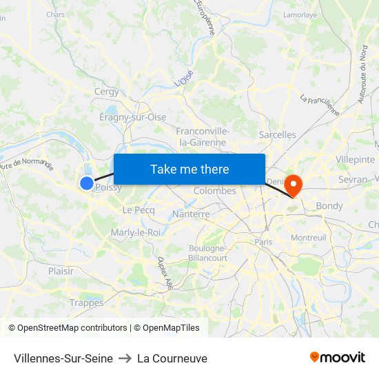 Villennes-Sur-Seine to La Courneuve map