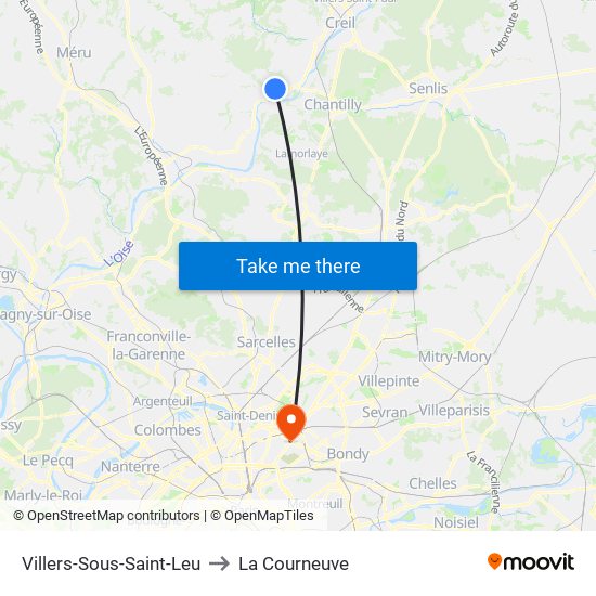 Villers-Sous-Saint-Leu to La Courneuve map