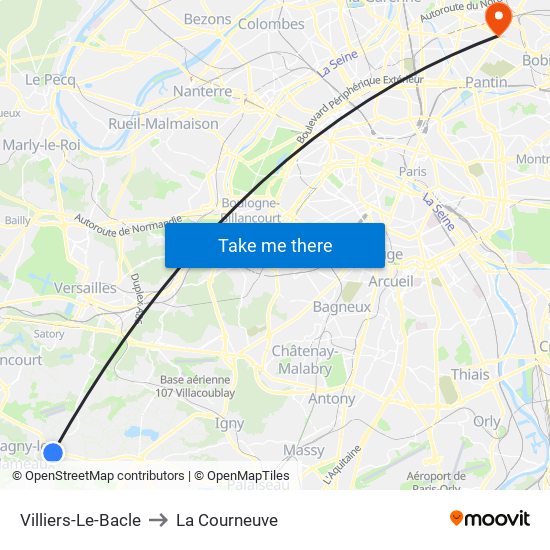 Villiers-Le-Bacle to La Courneuve map