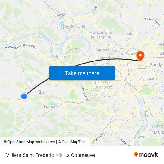 Villiers-Saint-Frederic to La Courneuve map