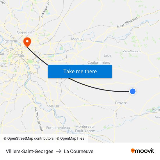 Villiers-Saint-Georges to La Courneuve map