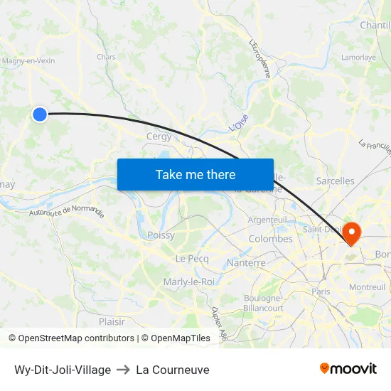Wy-Dit-Joli-Village to La Courneuve map