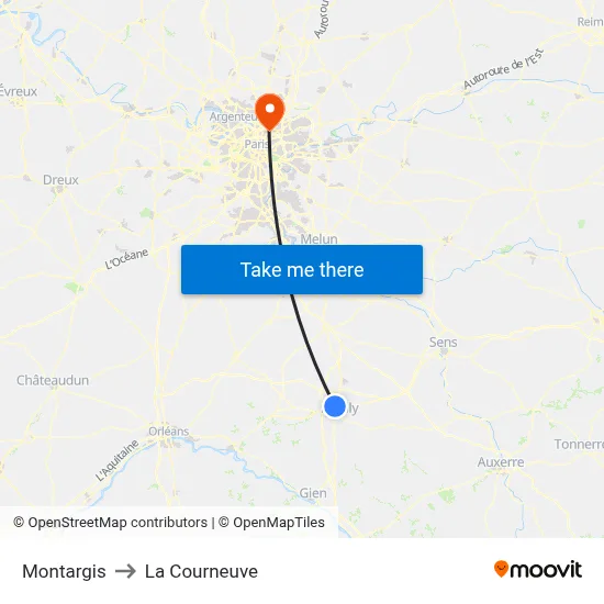 Montargis to La Courneuve map