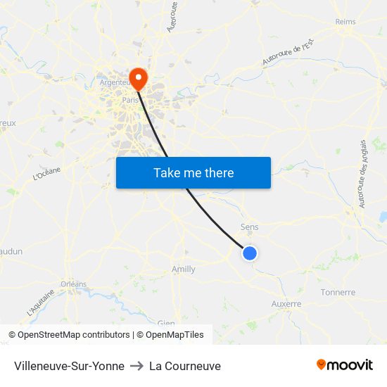 Villeneuve-Sur-Yonne to La Courneuve map
