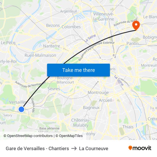Gare de Versailles - Chantiers to La Courneuve map