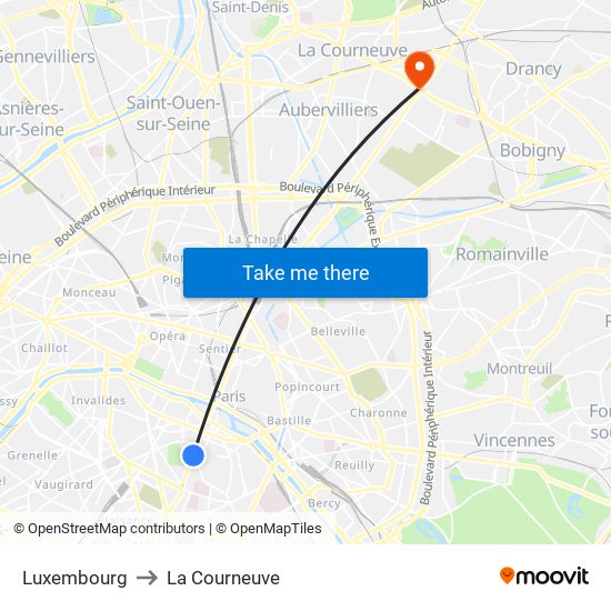 Luxembourg to La Courneuve map