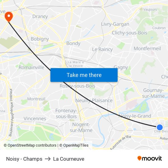 Noisy - Champs to La Courneuve map
