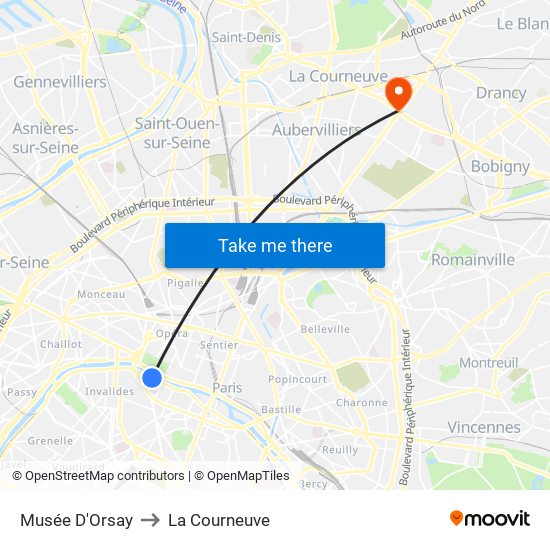 Musée D'Orsay to La Courneuve map