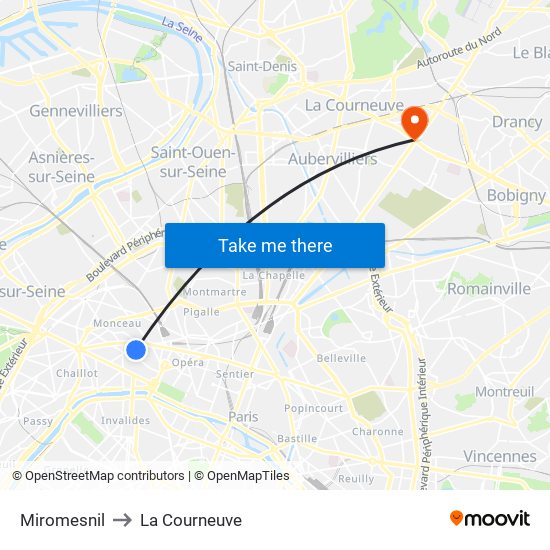 Miromesnil to La Courneuve map