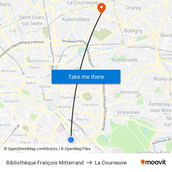 Bibliothèque François Mitterrand to La Courneuve map