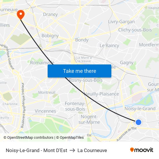 Noisy-Le-Grand - Mont D'Est to La Courneuve map