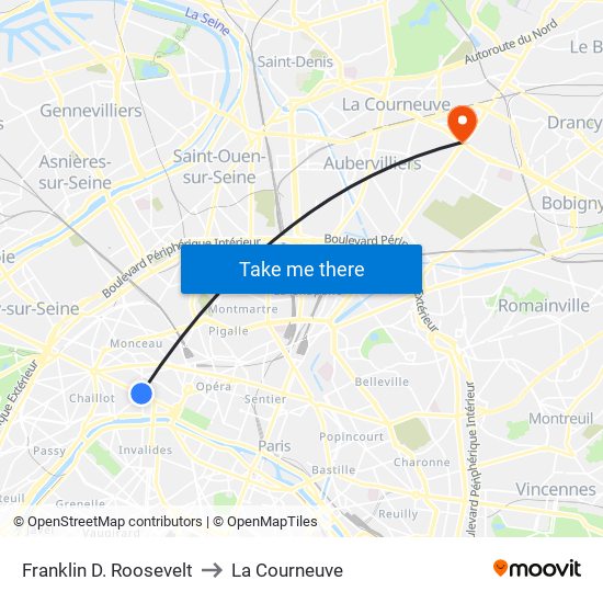 Franklin D. Roosevelt to La Courneuve map