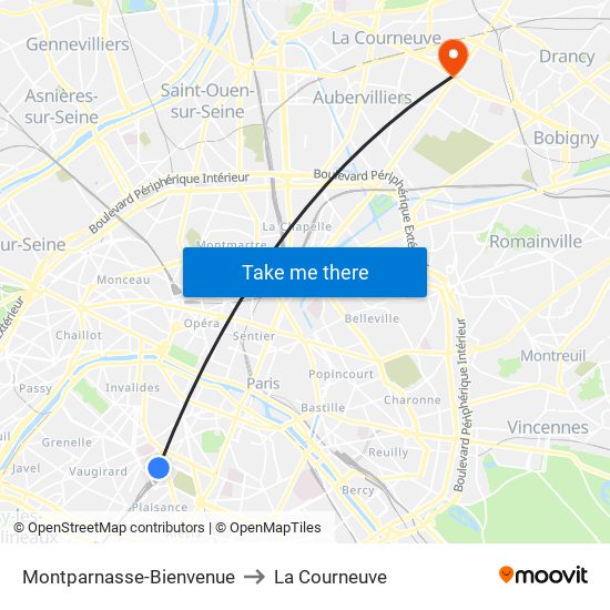 Montparnasse-Bienvenue to La Courneuve map