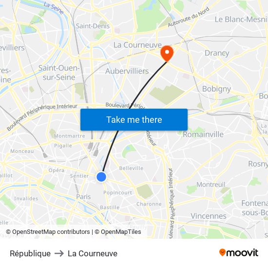 République to La Courneuve map