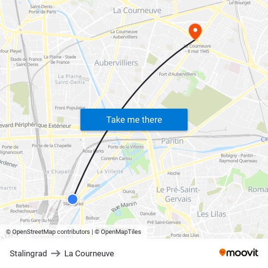 Stalingrad to La Courneuve map