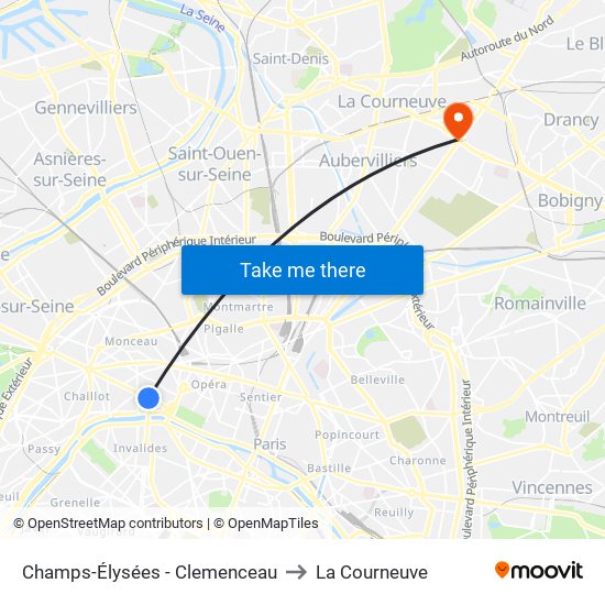Champs-Élysées - Clemenceau to La Courneuve map