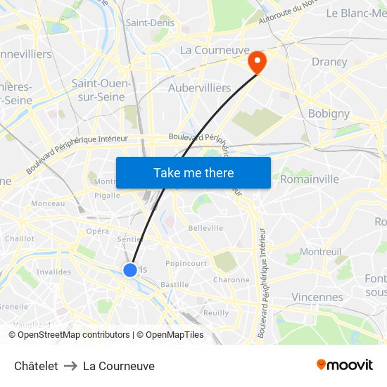 Châtelet to La Courneuve map