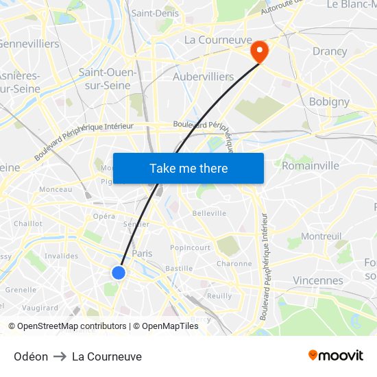 Odéon to La Courneuve map