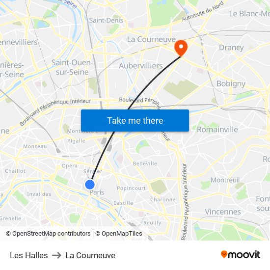 Les Halles to La Courneuve map