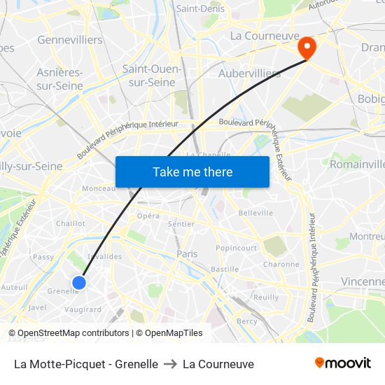 La Motte-Picquet - Grenelle to La Courneuve map