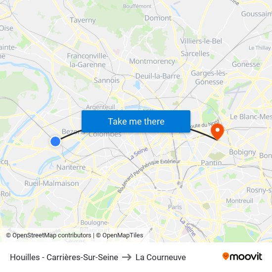 Houilles - Carrières-Sur-Seine to La Courneuve map