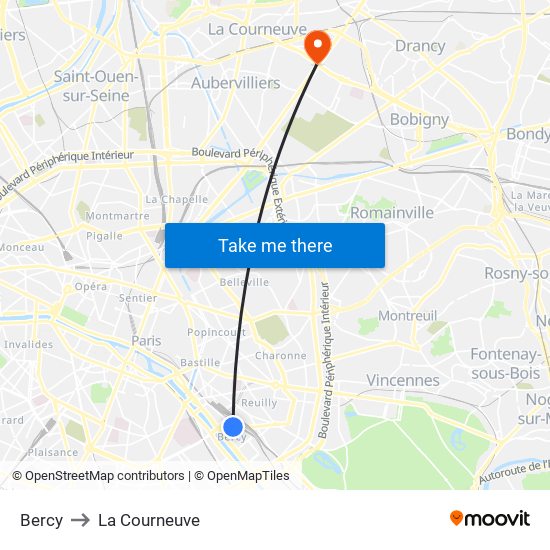 Bercy to La Courneuve map