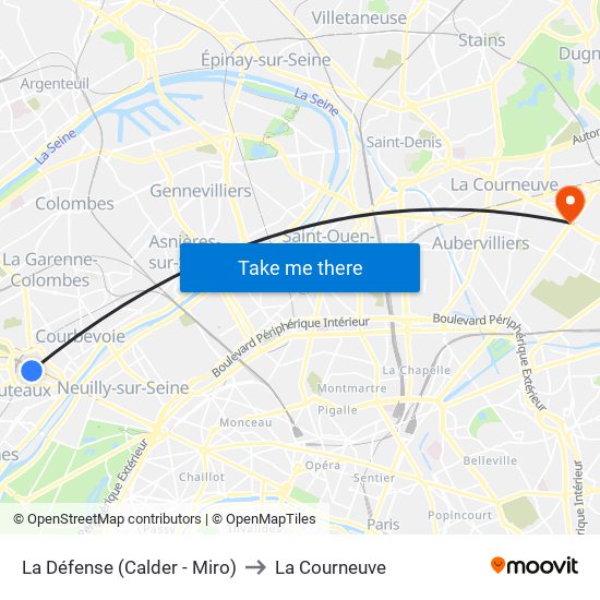La Défense (Calder - Miro) to La Courneuve map