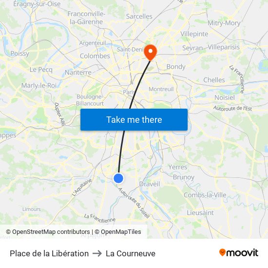 Place de la Libération to La Courneuve map