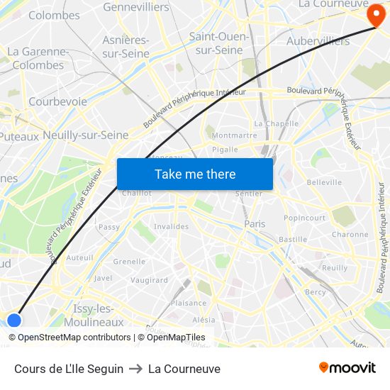 Cours de L'Ile Seguin to La Courneuve map