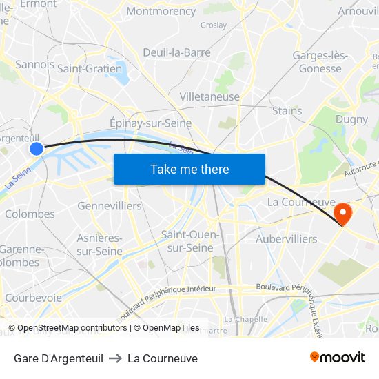Gare D'Argenteuil to La Courneuve map