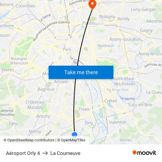 Aéroport Orly 4 to La Courneuve map