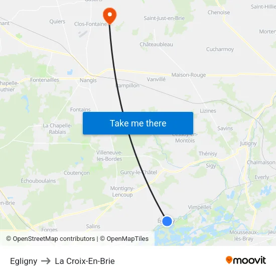 Egligny to La Croix-En-Brie map